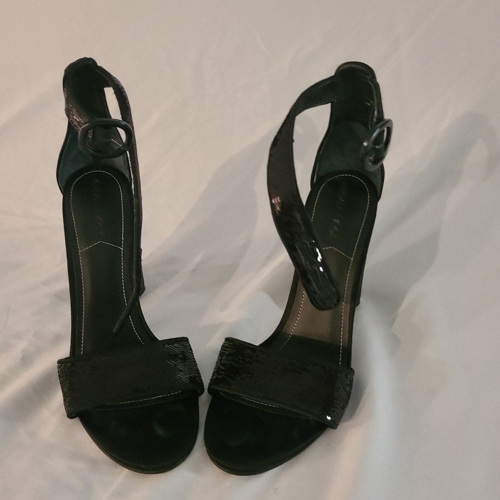 Kendall & Kylie black sequin heel sandals.
